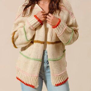 SO ME Loose Fit Multi Stripe Open Front Cardigan